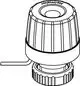 Thermischer Stellantrieb von IMI Hydronic Engineering in kompaktem Design, geeignet für Heizungsanlagen, mit einer seitlichen Anschlussleitung und einer runden Oberseite.